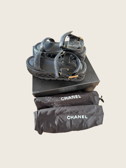 Chanel CC Logo Sandals - Black - Size 39