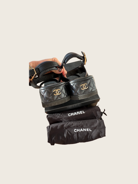 Chanel CC Logo Sandals - Black - Size 39