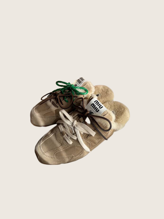 MIU MIU x NB Shearling Suede Mules - Size 36 - Excellent Condition