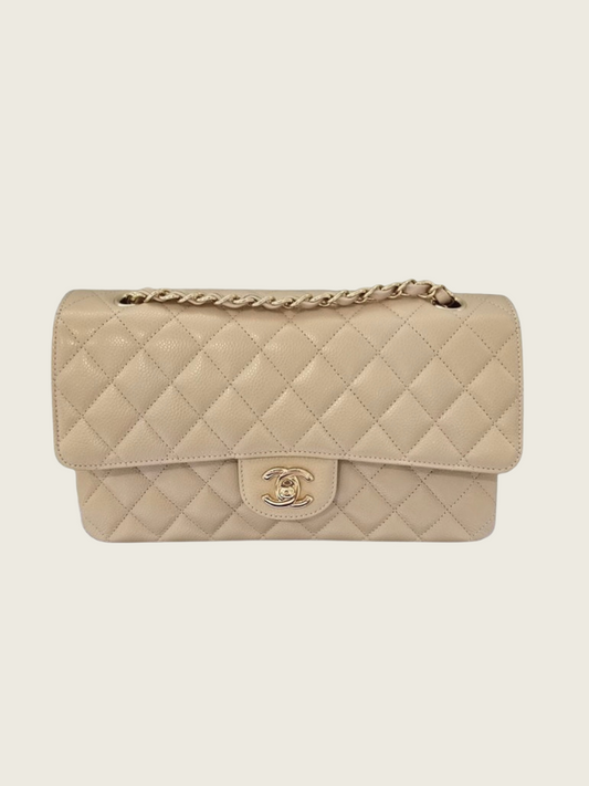 Medium Beige Classic Flap - Caviar GHW - Excellent Condition