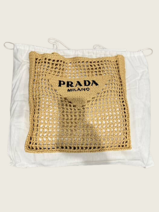 Prada triangle-logo raffia tote bag - Excellent Condition