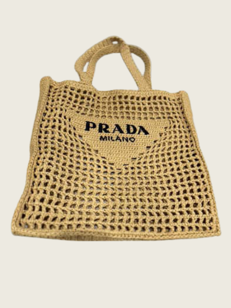 Prada triangle-logo raffia tote bag - Excellent Condition