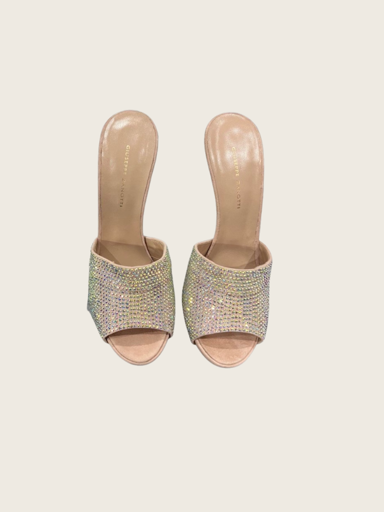 Gisueppe Zanotti Embellished Peep Toe Mules - Excellent Condition