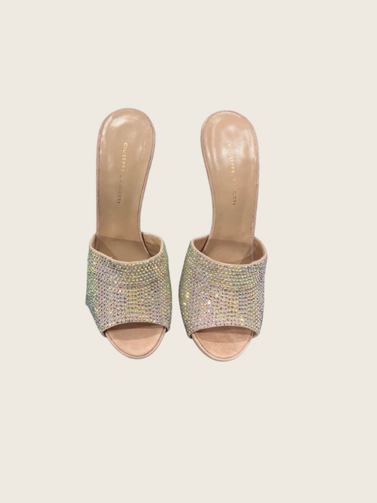 Gisueppe Zanotti Embellished Peep Toe Mules - Excellent Condition