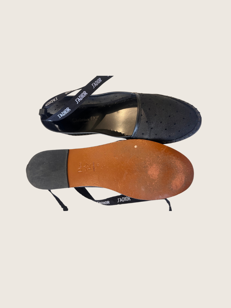 Christian Dior Fabric Ribbon Embroidered J'Adior Ballet Flats in black - Sz 40 - Good Condition