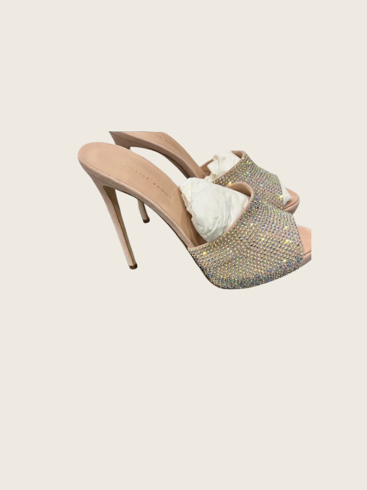 Gisueppe Zanotti Embellished Peep Toe Mules - Excellent Condition