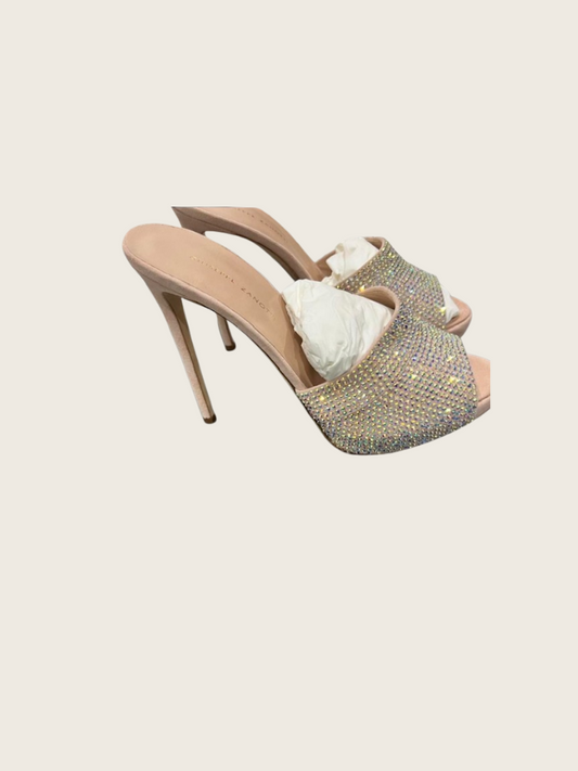 Gisueppe Zanotti Embellished Peep Toe Mules - Excellent Condition