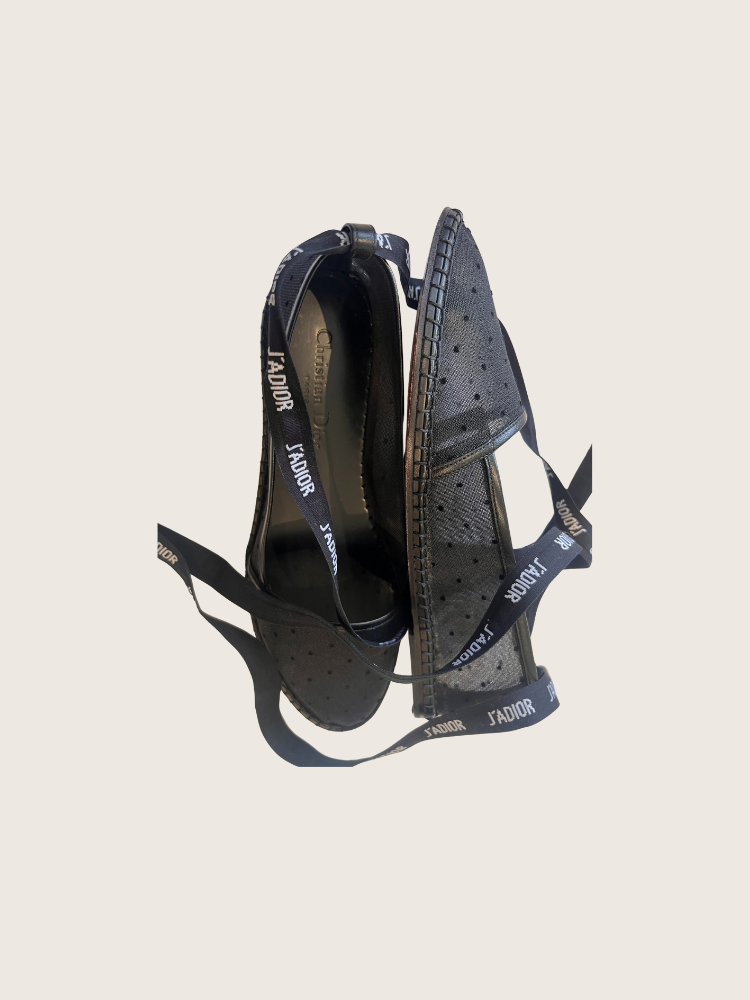 Christian Dior Fabric Ribbon Embroidered J'Adior Ballet Flats in black - Sz 40 - Good Condition