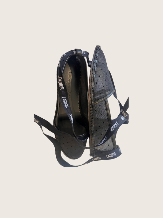 Christian Dior Fabric Ribbon Embroidered J'Adior Ballet Flats in black - Sz 40 - Good Condition