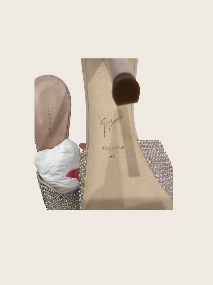Gisueppe Zanotti Embellished Peep Toe Mules - Excellent Condition