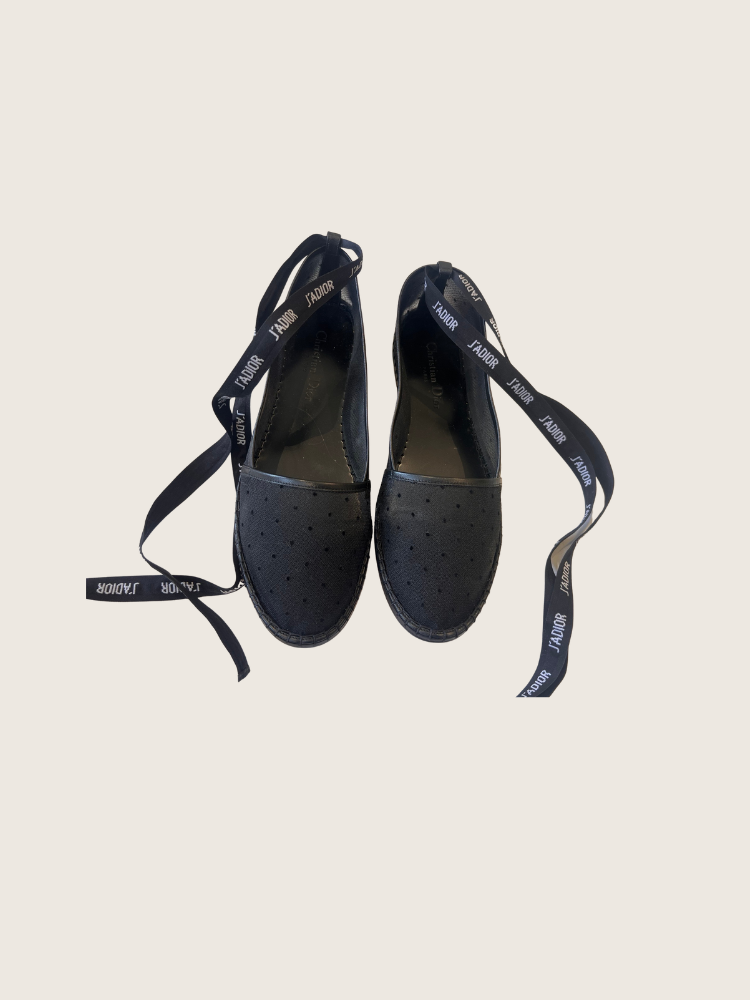 Christian Dior Fabric Ribbon Embroidered J'Adior Ballet Flats in black - Sz 40 - Good Condition