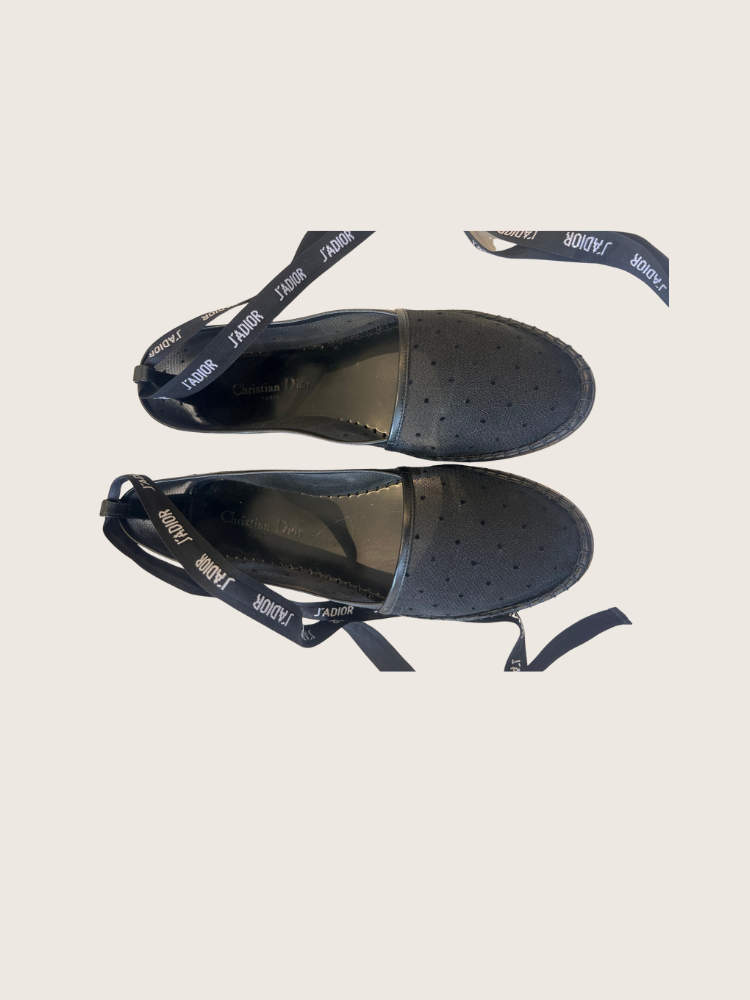 Christian Dior Fabric Ribbon Embroidered J'Adior Ballet Flats in black - Sz 40 - Good Condition